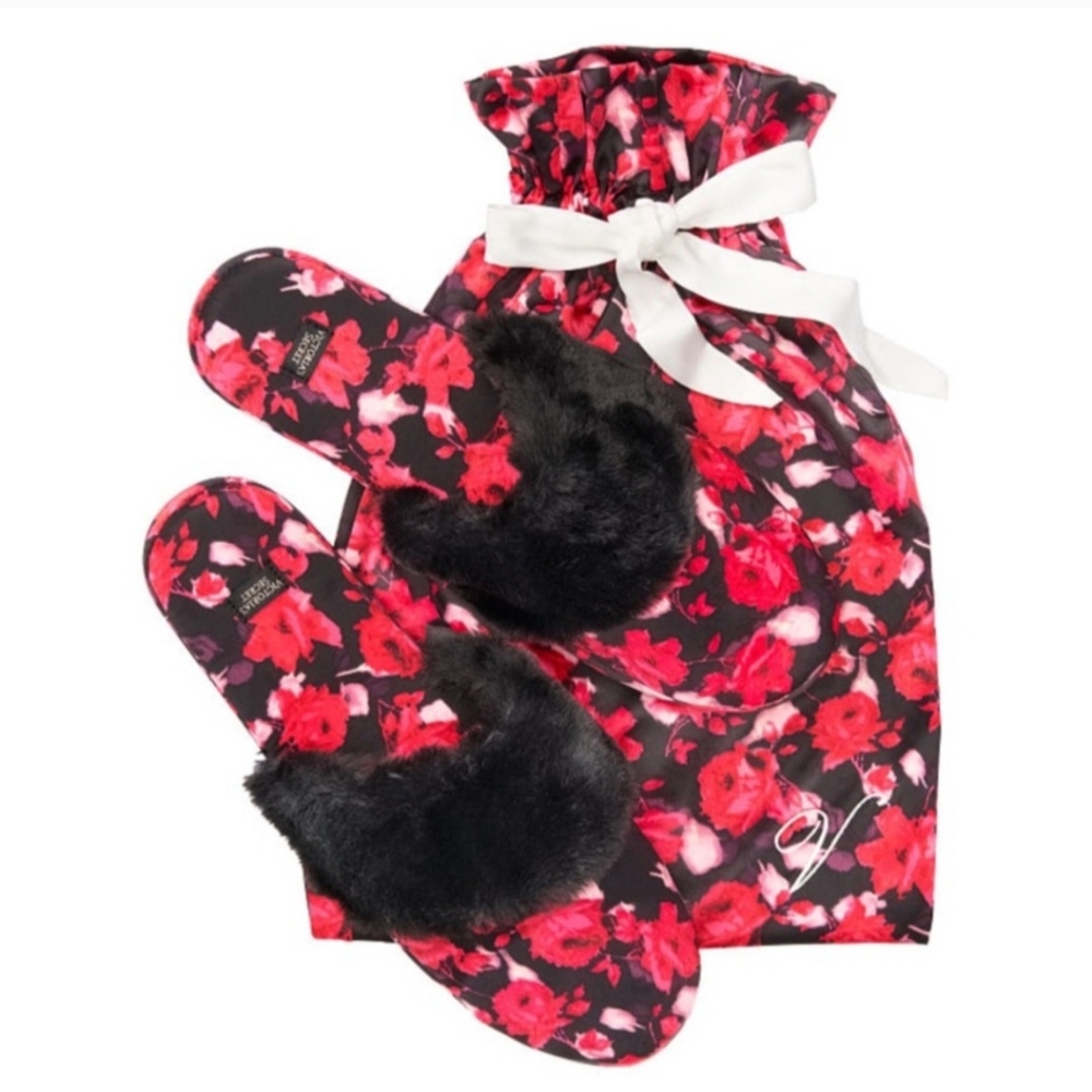 Victoria's Secret Floral Slippers with Matching Bag